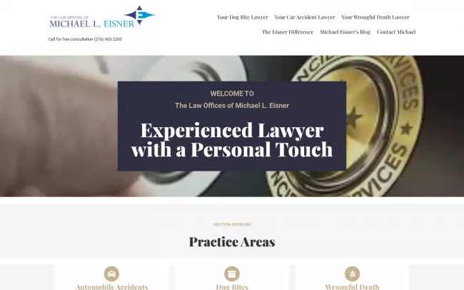 Screenshot of the The Law Offices of Michael L Eisner, LLC Website