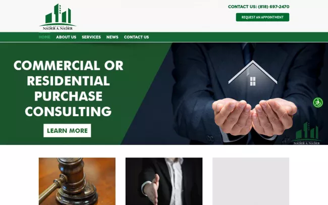 Screenshot of the Law Offices of Nader A. Nader Website