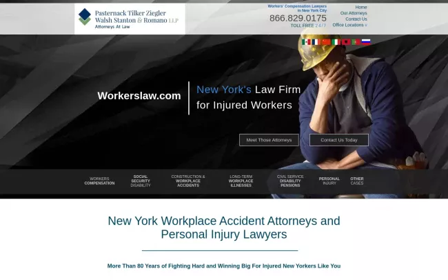 Screenshot of the Pasternack Tilker Ziegler Walsh Stanton & Romano L.L.P. Website