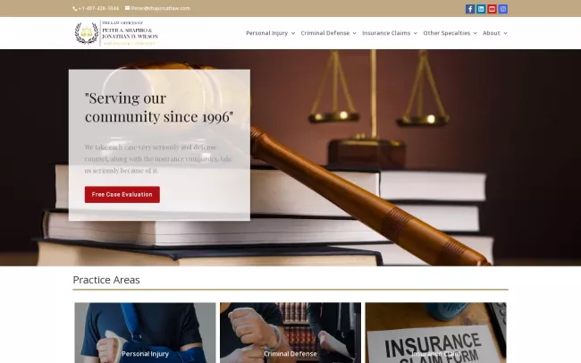 Screenshot of the The Law Offices of Peter A. Shapiro & Jonathan D. Wilson Website
