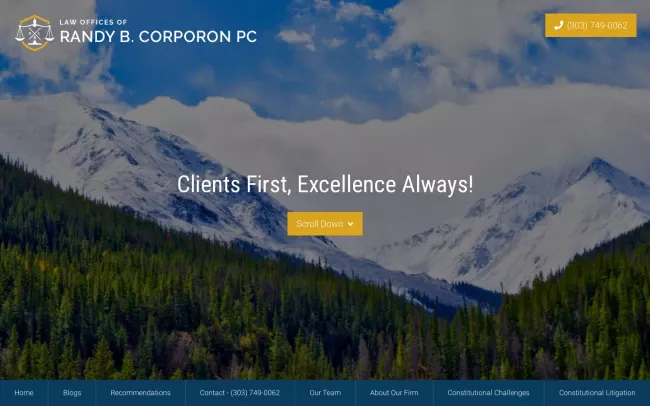 Screenshot of the Law Offices of Randy B. Corporon PC Website