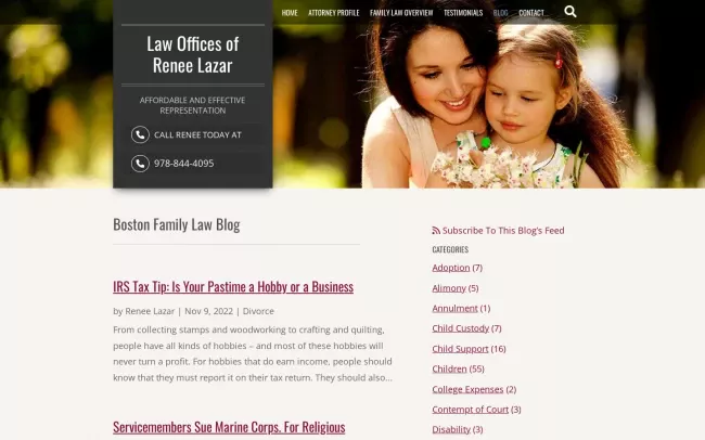 Screenshot of the Law Offices of Renee Lazar Blog