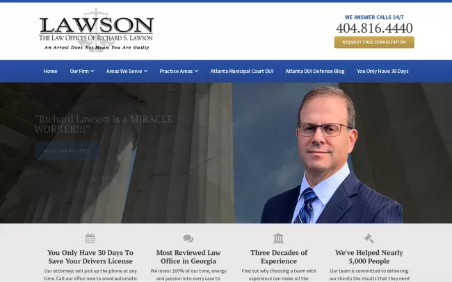 Screenshot of the The Law Offices of Richard S. Lawson Website