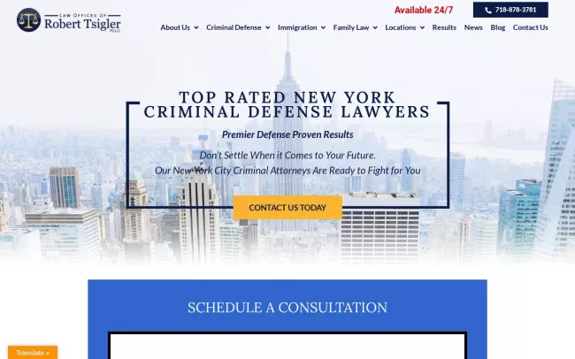 Screenshot of the Law Offices of Robert Tsigler, PLLC Website