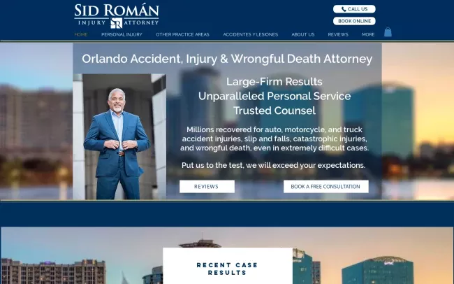 Screenshot of the The Law Offices of Sidney A. Roman, P.A. Website