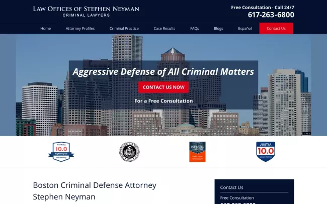 Screenshot of the Law Offices of Stephen Neyman Criminal Lawyers Website