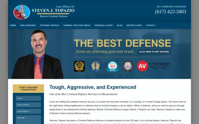 Screenshot of the Law Offices of Steven J. Topazio Website