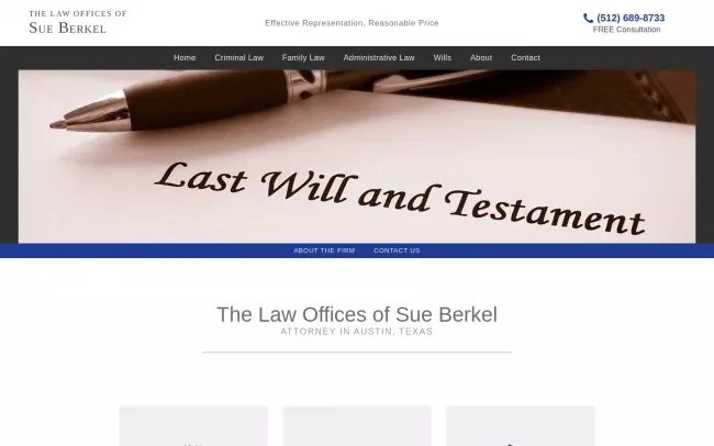 Screenshot of the Law Offices of Sue Berkel Website