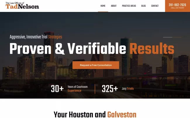 Screenshot of the The Law Offices of Tad Nelson & Associates Website