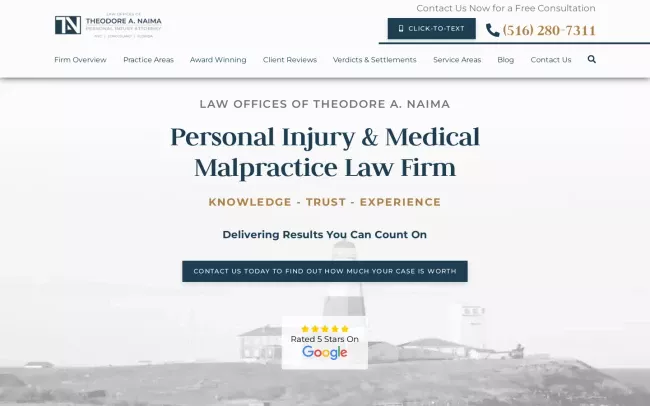Screenshot of the Law Offices of Theodore A. Naima Website