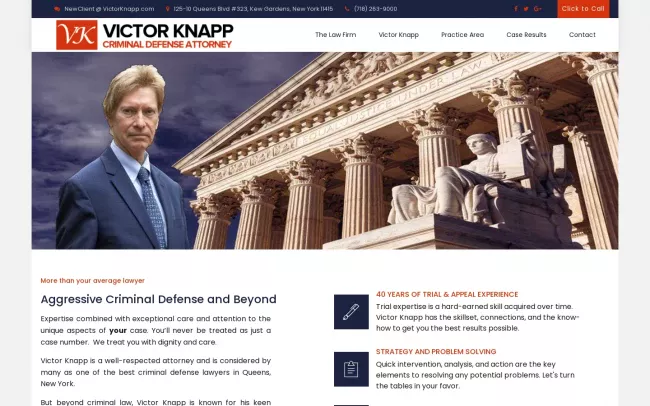 Screenshot of the Law Offices of Victor Knapp Website