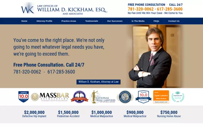 Screenshot of the Law Offices of William D. Kickham, Esq. and Associates Website