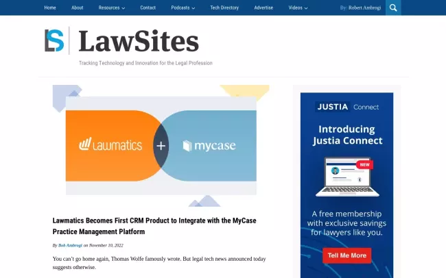 Screenshot of the LawSites Blog by Robert Ambrogi