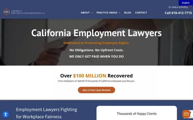 Screenshot of the Lawyers for Employee and Consumers Rights Website