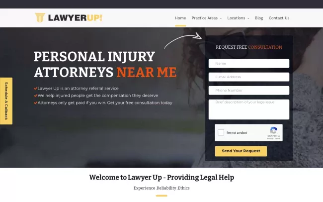 Screenshot of the LawyerUp Website