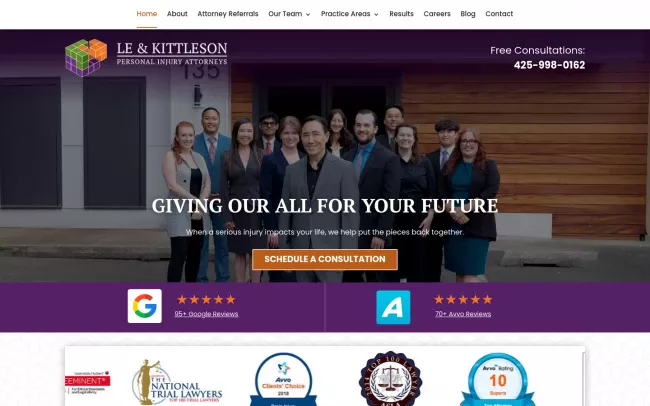 Screenshot of the Le & Kittleson, Personal Injury Attorneys Website