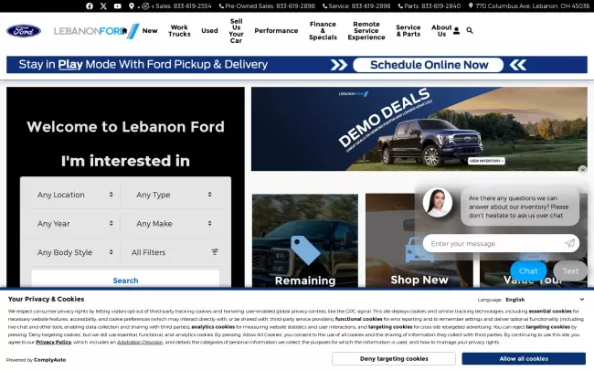 Screenshot of the Lebanon Ford in Ohio Website