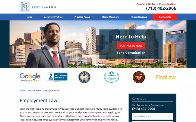Screenshot of the Leeds Law Firm Website