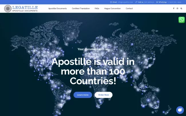 Screenshot of the Legatille Apostille Services Website
