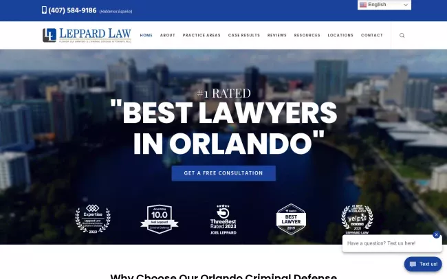 Screenshot of the Leppard Law: Criminal & DUI Defense Lawyers in Orlando Website