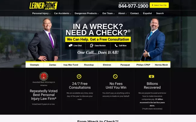 Screenshot of the Lerner and Rowe Injury Attorneys Website