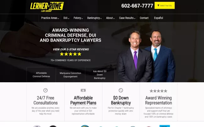 Screenshot of the Lerner & Rowe Law Group Website