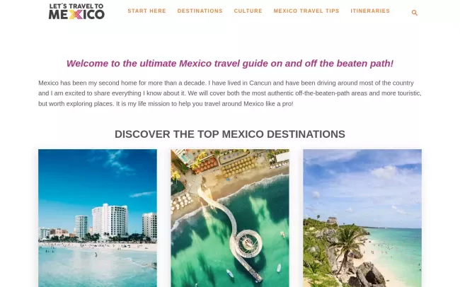 Screenshot of the Let's travel to Mexico Blog
