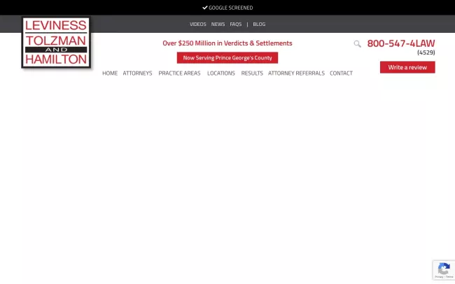 Screenshot of the LeViness, Tolzman & Hamilton, P.A. Website