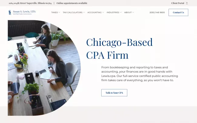 Screenshot of the S Lewis CPA LLC Website