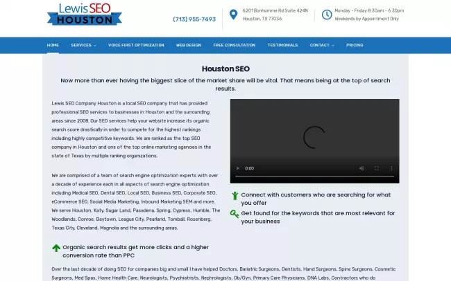 Screenshot of the Lewis SEO Houston Website