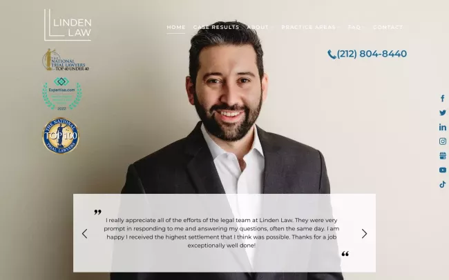 Screenshot of the Linden Law - The Linden Lawyer Website