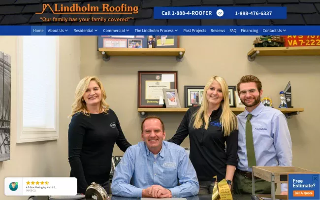 Screenshot of the Lindholm Roofing Website