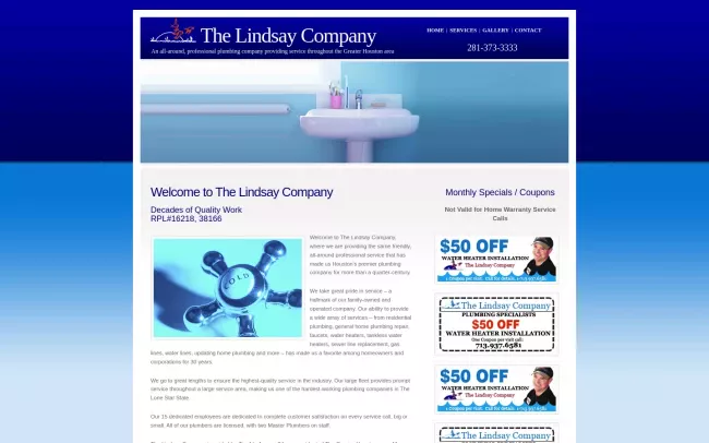 Screenshot of the The Lindsay Company Plumbing Website