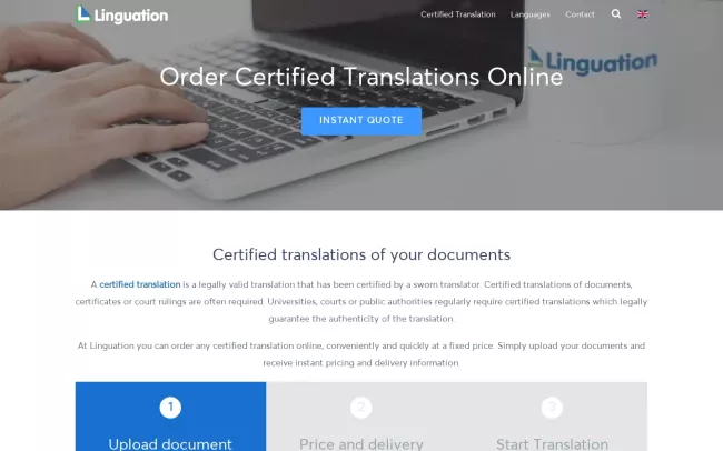 Screenshot of the Linguation Certified Translations Website