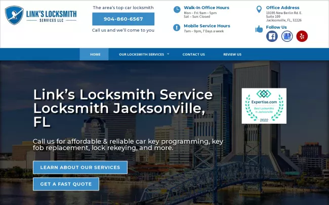 Screenshot of the Link's Locksmith Jacksonville FL - 24 Hours | Local and Trusted Website