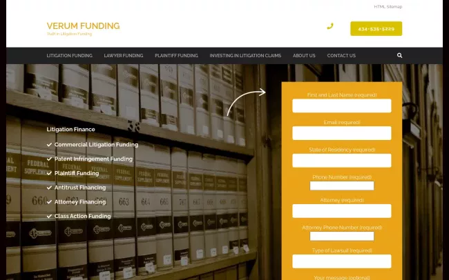Screenshot of the Litigation Financing with Verum Website