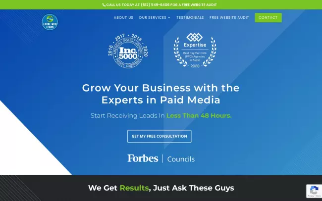 Screenshot of the Local Web Leads Website