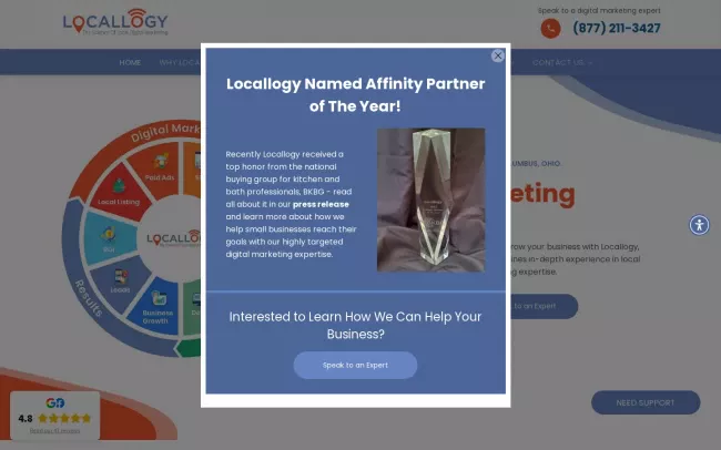 Screenshot of the Locallogy Website