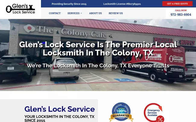 Screenshot of the Locksmith The Colony TX - Glen's Lock Service Website
