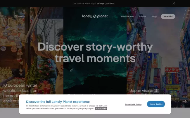 Screenshot of the Lonely Planet Website