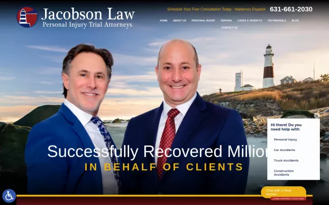 Screenshot of the Jacobson Law - Long Island Personal Injury Lawyers Website