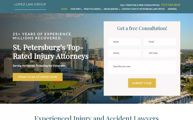 Screenshot of the Lopez Law Group Accident Injury Attorneys Website
