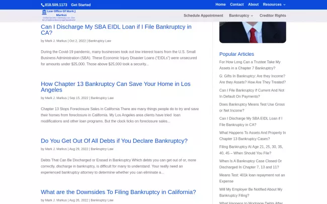 Screenshot of the Los Angeles Bankruptcy Blog | Law Office of Mark J. Markus--Bankruptcy Attorney Website