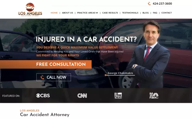 Screenshot of the Los Angeles Car Accident Attorney Law Firm Website