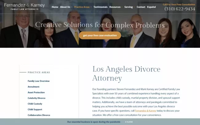 Screenshot of the Fernandez Law Group - Santa Monica Family & Divorce Lawyers Website