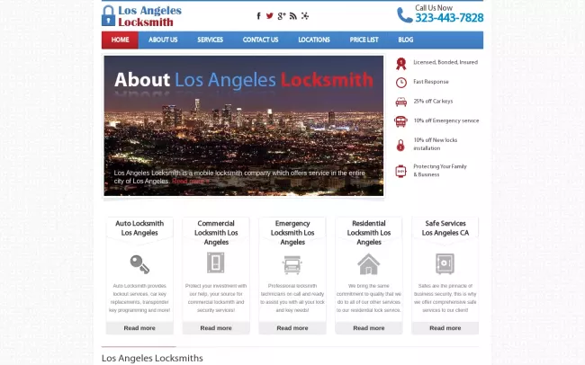 Screenshot of the Los Angeles Locksmith Website