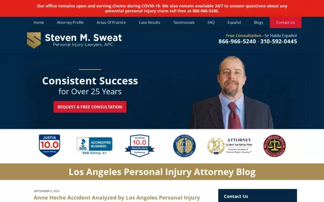 Screenshot of the Steven M. Sweat Personal Injury Legal Blog