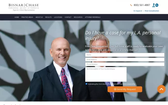 Screenshot of the Bisnar Chase Personal Injury Attorneys, LLP Website