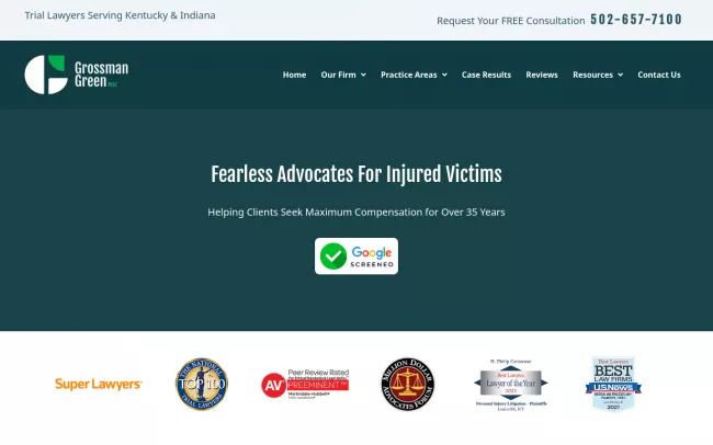 Screenshot of the Grossman Green PLLC - Louisville Truck Accident Lawyer Website