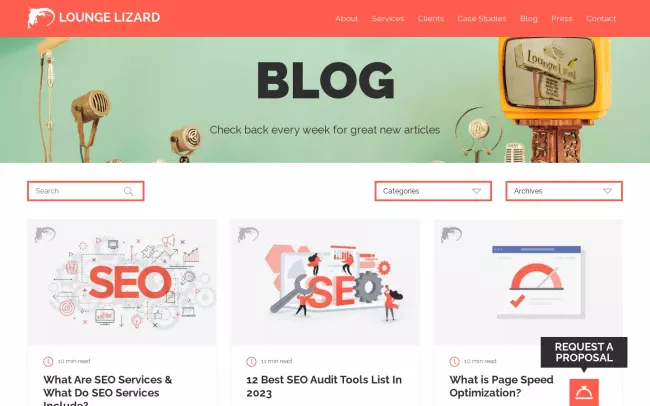 Screenshot of the Lounge Lizard Blog